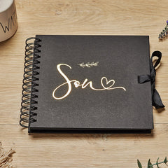 Son Black Scrapbook Photo album With Gold Script Leaf Design
