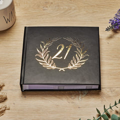 21st Birthday Black Photo Album Gold Laurel Wreath