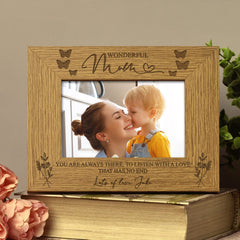 Personalised Wonderful Mum Engraved Wooden Photo Frame Gift