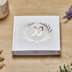 30th Birthday White Photo Album Gold Laurel Wreath