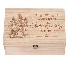 Personalised Large Wooden Christmas Eve Box With Snowman and Bunny