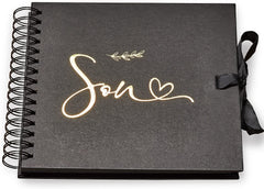 Son Black Scrapbook Photo album With Gold Script Leaf Design