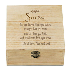 Personalised Son Sentiment Wooden Keepsake Box Gift Engraved