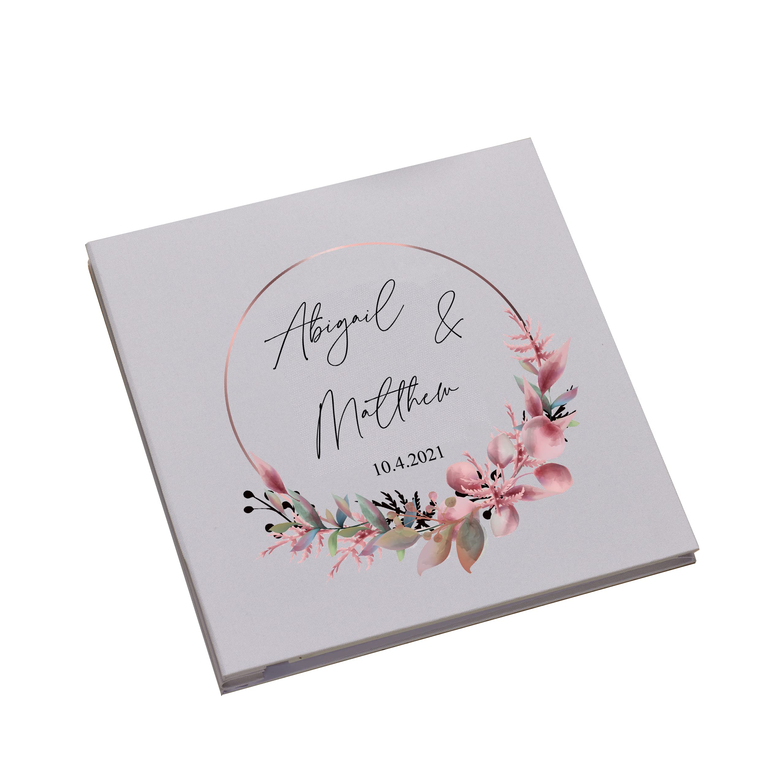 Personalised Large Linen Wedding Photo Album With Floral Wreath