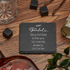 Personalised Great Grandad Sentiment Gift Slate Stone Drink Coaster