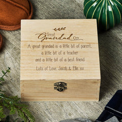 Personalised Great Grandad Sentiment Wooden Keepsake Box Gift Engraved