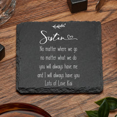 Personalised Sister Sentiment Gift Slate Stone Drink Coaster