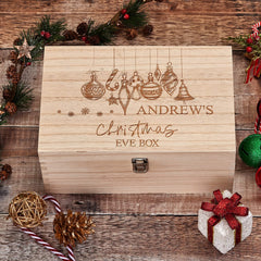 Personalised Large Wooden Christmas Eve Box With Bauble Design