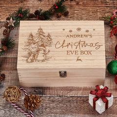 Personalised Large Wooden Christmas Eve Box With Snowman and Bunny