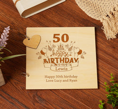 Personalised Wooden 50th Birthday Scrapbook Guest Book or Photo Album