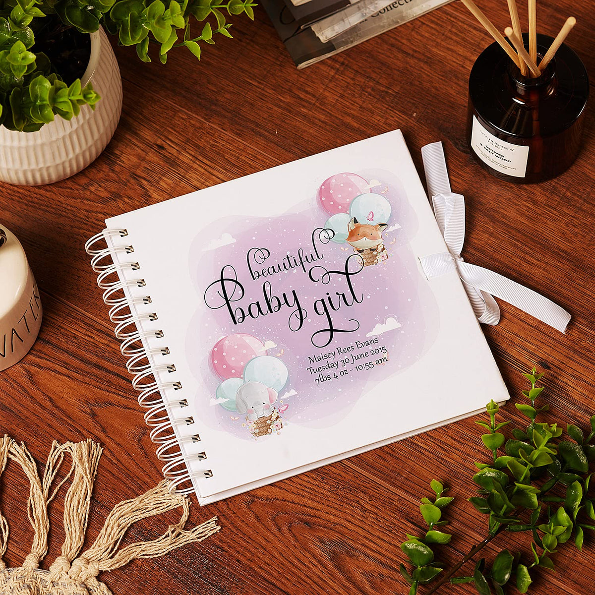 Personalised Cute Baby Girl Scrapbook Photo Album Air Balloon Theme