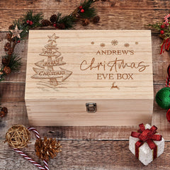Personalised Large Wooden Christmas Eve Box With North Pole Sign