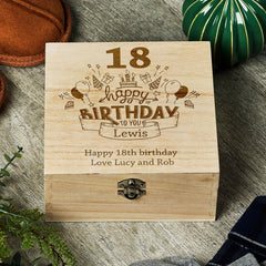 Personalised 18th Birthday Wooden Keepsake Box Gift Engraved
