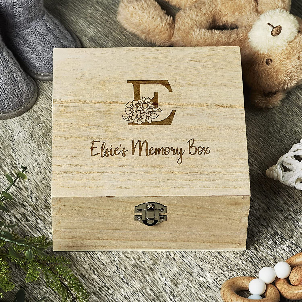 Personalised Floral Monogram Sentiment Wooden Keepsake Box Gift Engraved