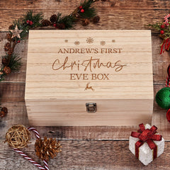 Personalised Large Wooden Baby's First Christmas Eve Box