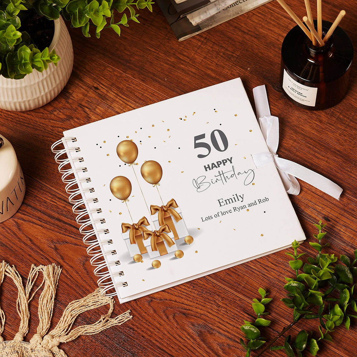 Personalised 50th Birthday Guest Book Scrapbook or Album Gold Presents