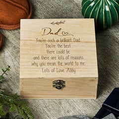 Personalised Dad Sentiment Wooden Keepsake Box Gift Engraved