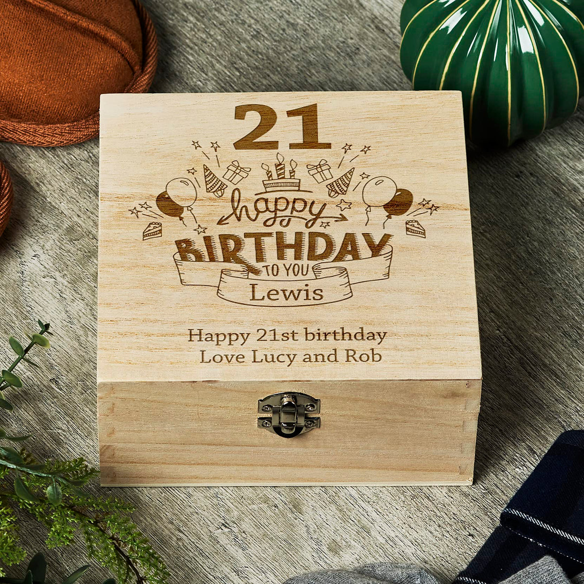 Personalised 21st Birthday Wooden Keepsake Box Gift Engraved
