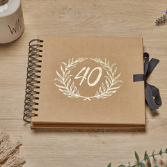 40th Birthday Brown Scrapbook Photo album With Gold Script Laurel Wreath