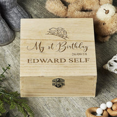 Personalised 1st Birthday Baby Boy Wooden Keepsake Box Gift Engraved