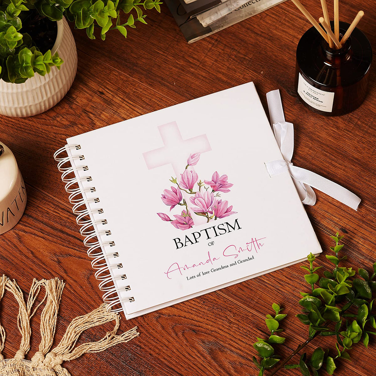 Personalised Baptism Pink Cross Guestbook Scrapbook Photo Album