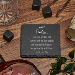 Personalised Dad Sentiment Gift Slate Stone Drink Coaster