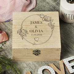 Personalised Wooden Keepsake Box Wedding Memory or Anniversary Engraved