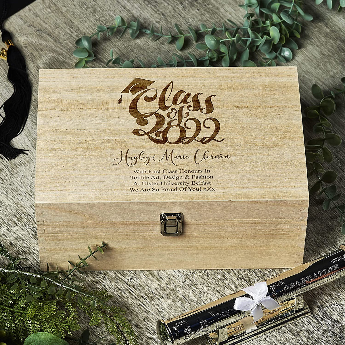 Personalised Large Wooden Graduation Keepsake Memory Box Gift Class Of Design