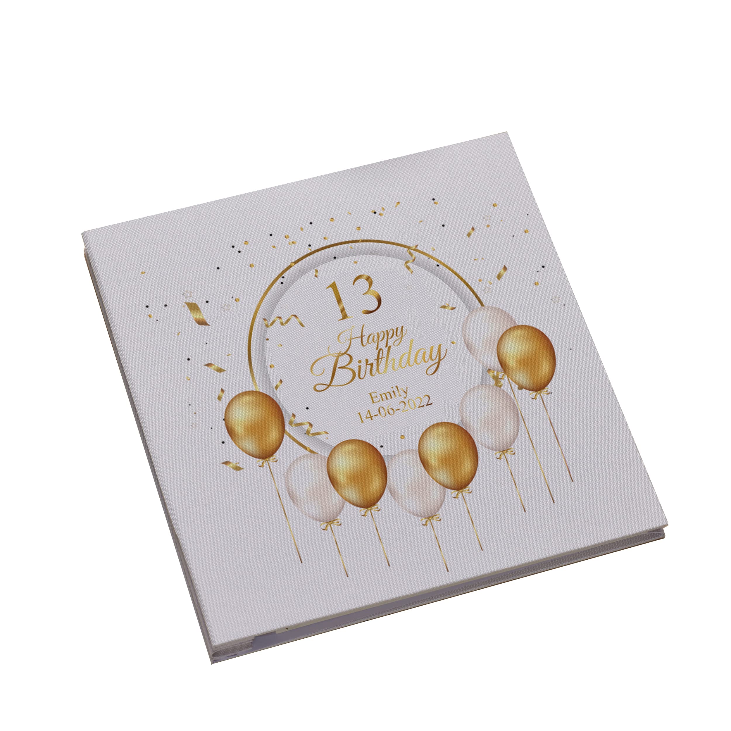 Personalised Large Linen 13th Birthday Photo Album With Balloons