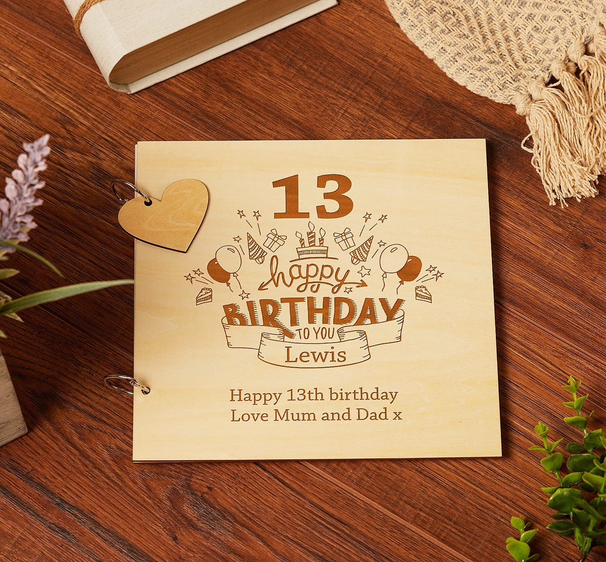 Personalised Wooden 13th Birthday Scrapbook Guest Book or Photo Album