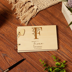 Personalised Wooden Scrap Book or Guest Book With Floral Alphabet
