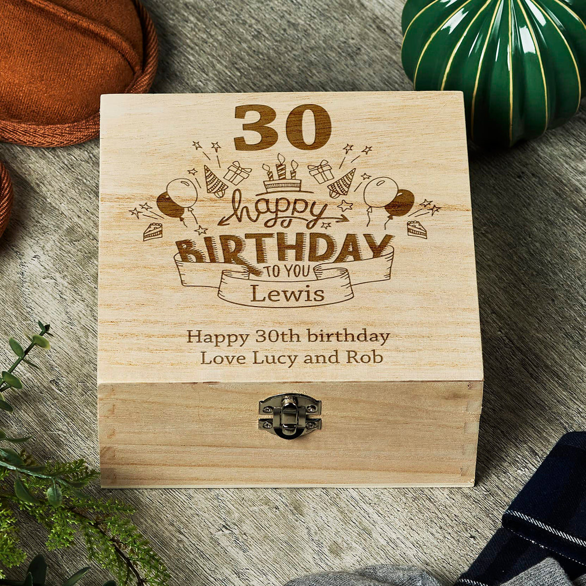 Personalised 30th Birthday Wooden Keepsake Box Gift Engraved