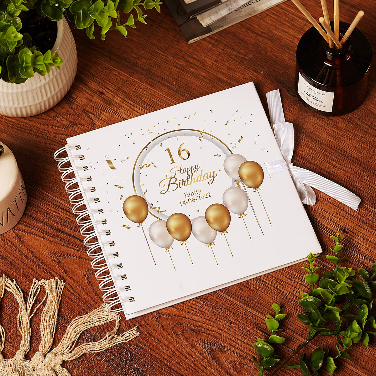 Personalised 16th Birthday Guest Book Scrapbook or Album Gold Balloons