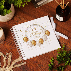 Personalised 16th Birthday Guest Book Scrapbook or Album Gold Balloons