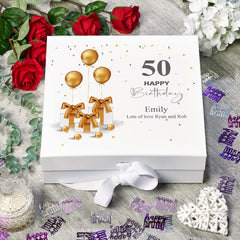 Personalised 50th Birthday Keepsake Memory Box Gold Presents