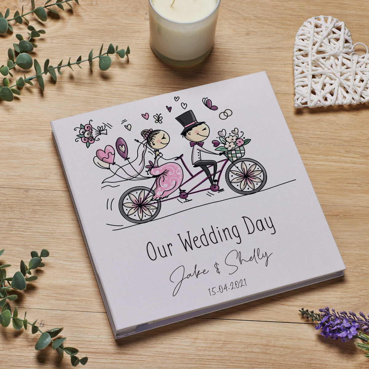 Personalised Large Linen Our Wedding Day Photo Album With Sketched Couple