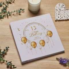 Personalised Large Linen 13th Birthday Photo Album With Balloons
