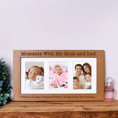 Moments With My Mum & Dad Wooden Triple picture photo frame 6" x 4"