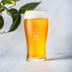 40th Birthday Personalised Beer Glasses Gift for Him with Star Design