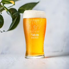 30th Birthday Personalised Beer Glasses Gift for Him with Star Design