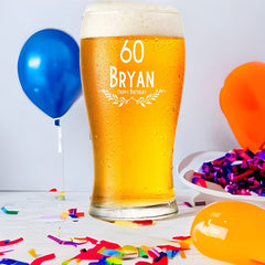 Engraved Personalised Birthday Pint Beer Glass Gift with Emblem