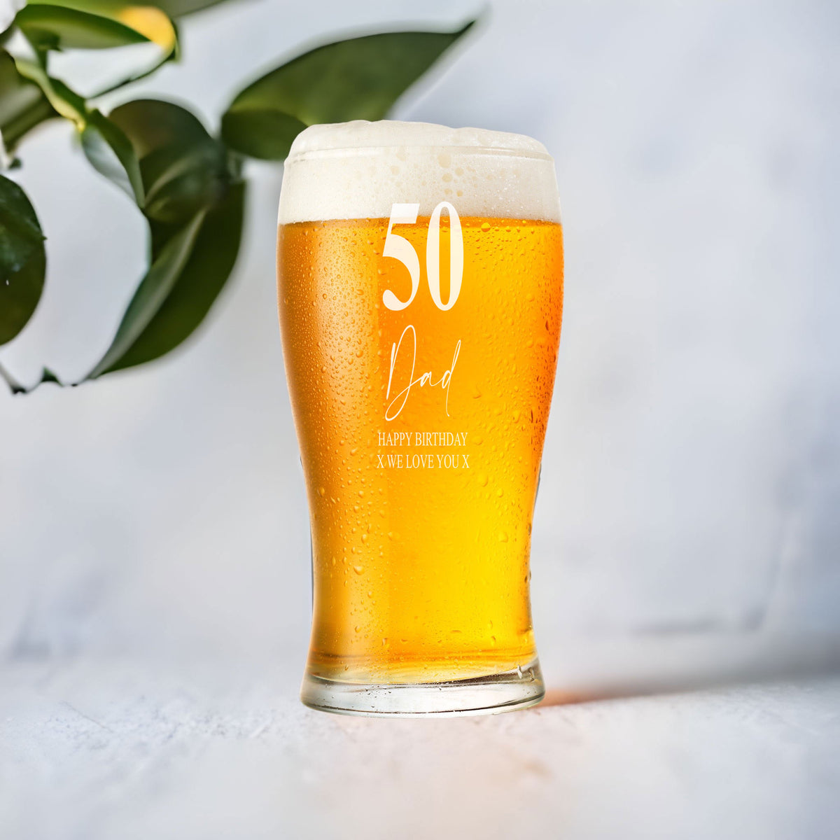 Engraved Personalised 50th Birthday Signature Pint Beer Glass Gift Boxed