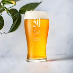 Engraved Personalised 50th Birthday Signature Pint Beer Glass Gift Boxed