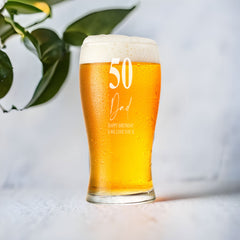Engraved Personalised 50th Birthday Signature Pint Beer Glass Gift Boxed