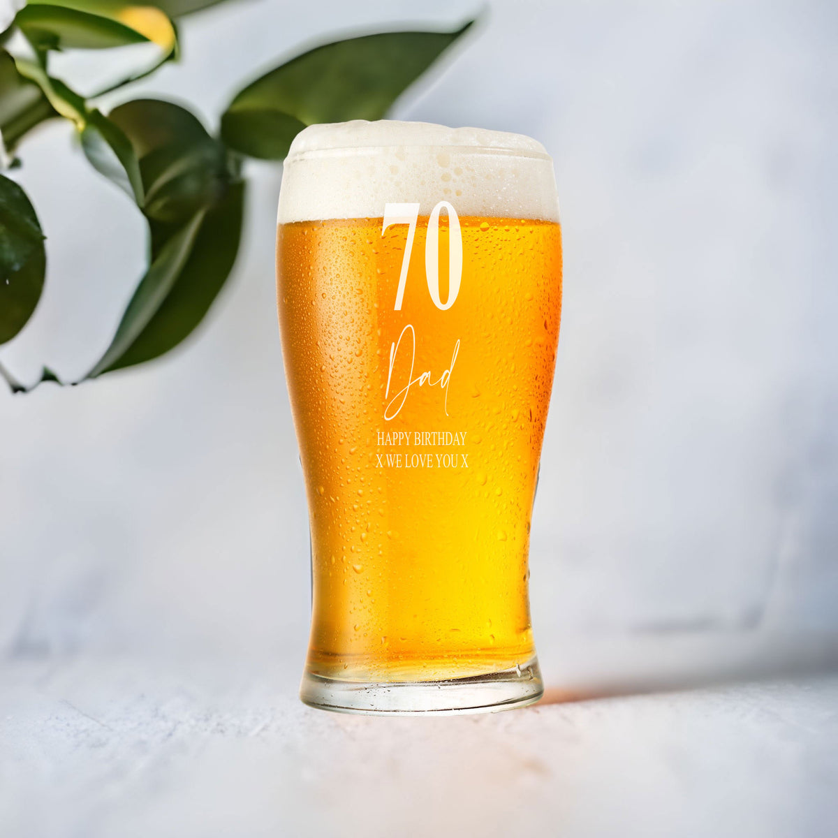 Engraved Personalised 70th Birthday Signature Pint Beer Glass Gift Boxed