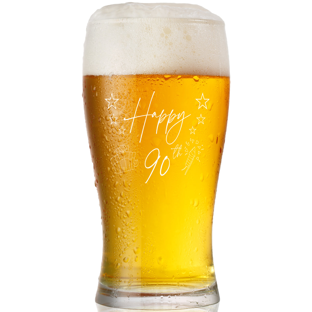 90th Birthday Personalised Beer Glasses Gift for Him with Star Design