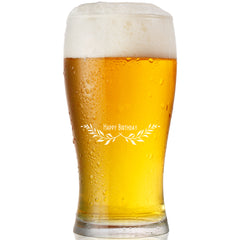 Engraved Personalised Birthday Pint Beer Glass Gift with Emblem