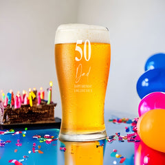 Engraved Personalised 50th Birthday Signature Pint Beer Glass Gift Boxed