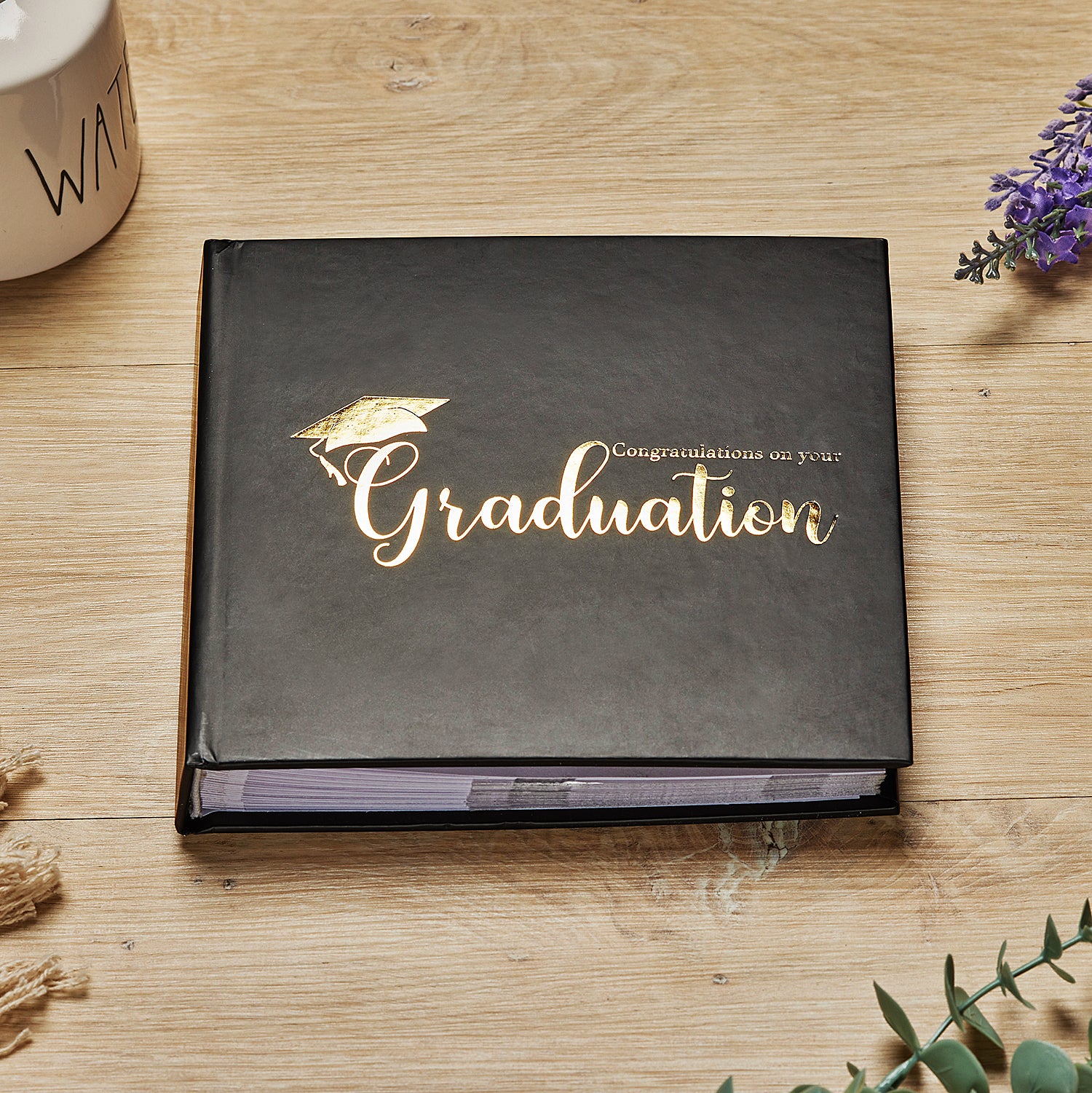 Black Graduation Photo Album With Gold Script - ukgiftstoreonline