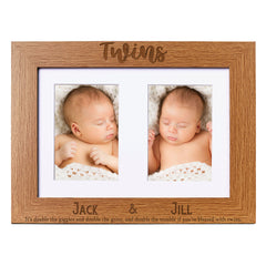 Personalised Twins Double Wooden Photo Frame Gift